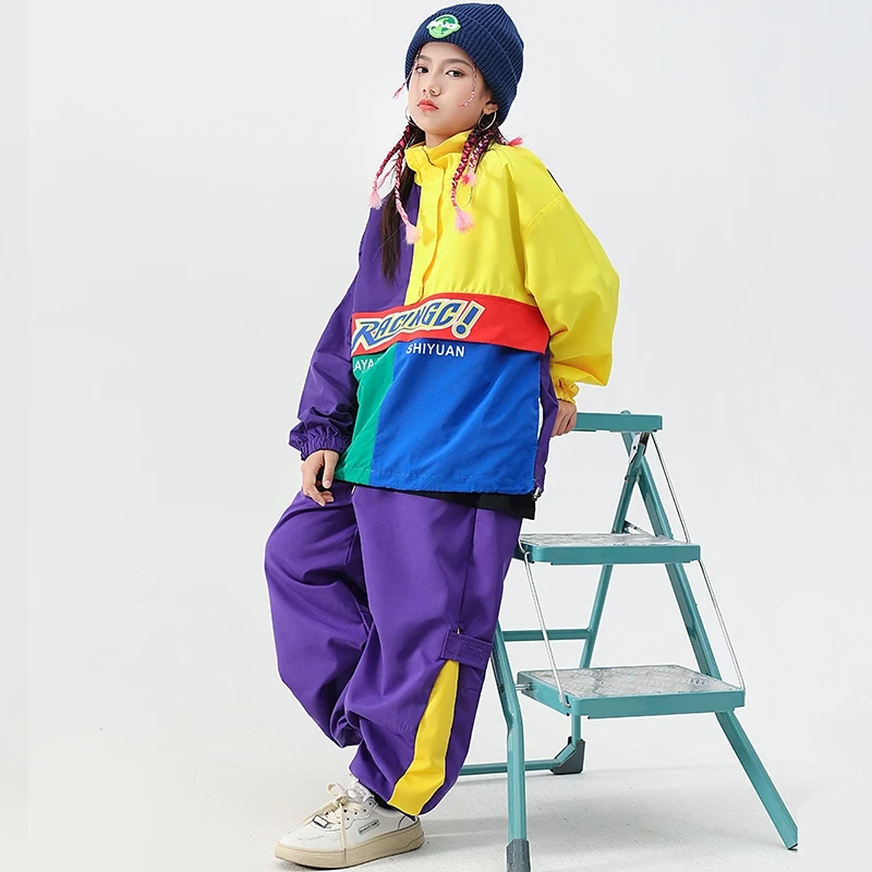 

Jazz Dance Stage Outfit Girls Clothing Colorful Jacket Hip Hop Dance Pants Children Street Dance Wear Sportswear Streetwear 2606