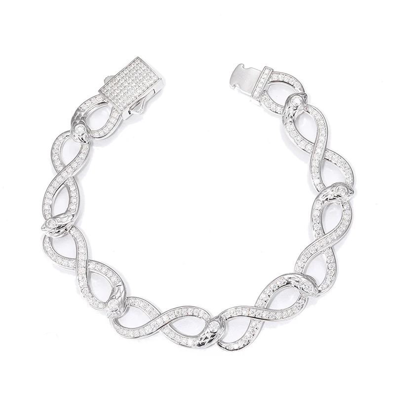S925 Sterling Silver and Moissanite Infinity Snake Link Chain Bracelets Women Men Hip Hop Bling Ice Out Rapper Jewelry