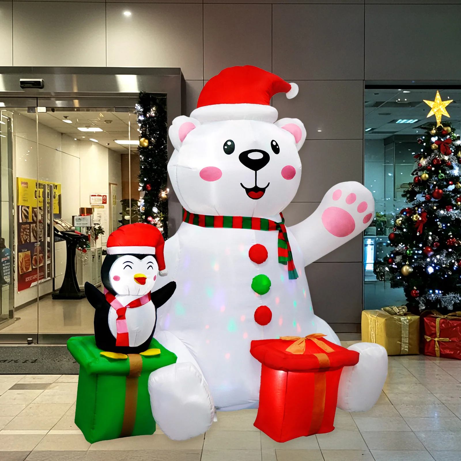 180cm Christmas Inflatable Decorations, Penguin and polar bear Ornaments for Christmas, Suitable for Patios and Outdoor Use.