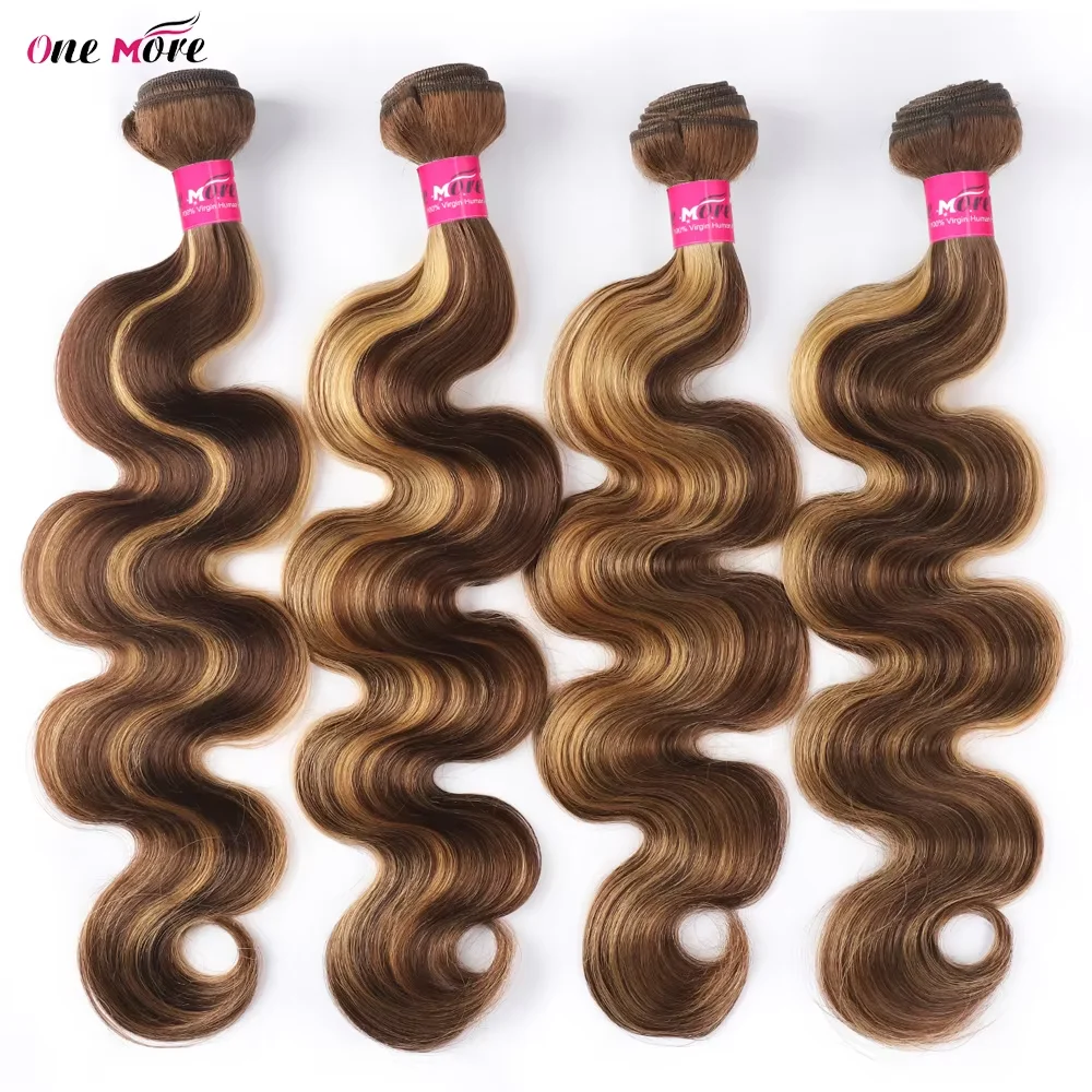 Body Wave Honey Blonde Highlight Human Hair Weave 4 Bundles 100% Brazilian Human Hair Bundle Extensions 4/27 Ombre Color Bundles