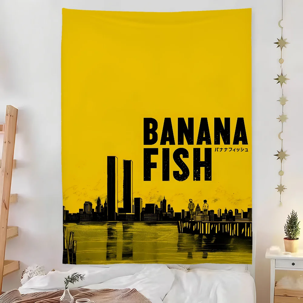 Cool B-BANANAS F-FISHS Anime Tapestry Bedroom Living Bar Outdoor Microfiber Festival Decoration Background Art Banner