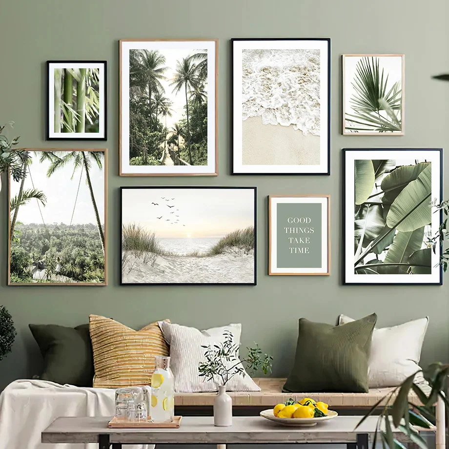 Simple Wall Art Nature Green Leaf Landscape Poster HD Oil Painting Posters Prints Home Bedroom Living Room Decorative Ideal Gift
