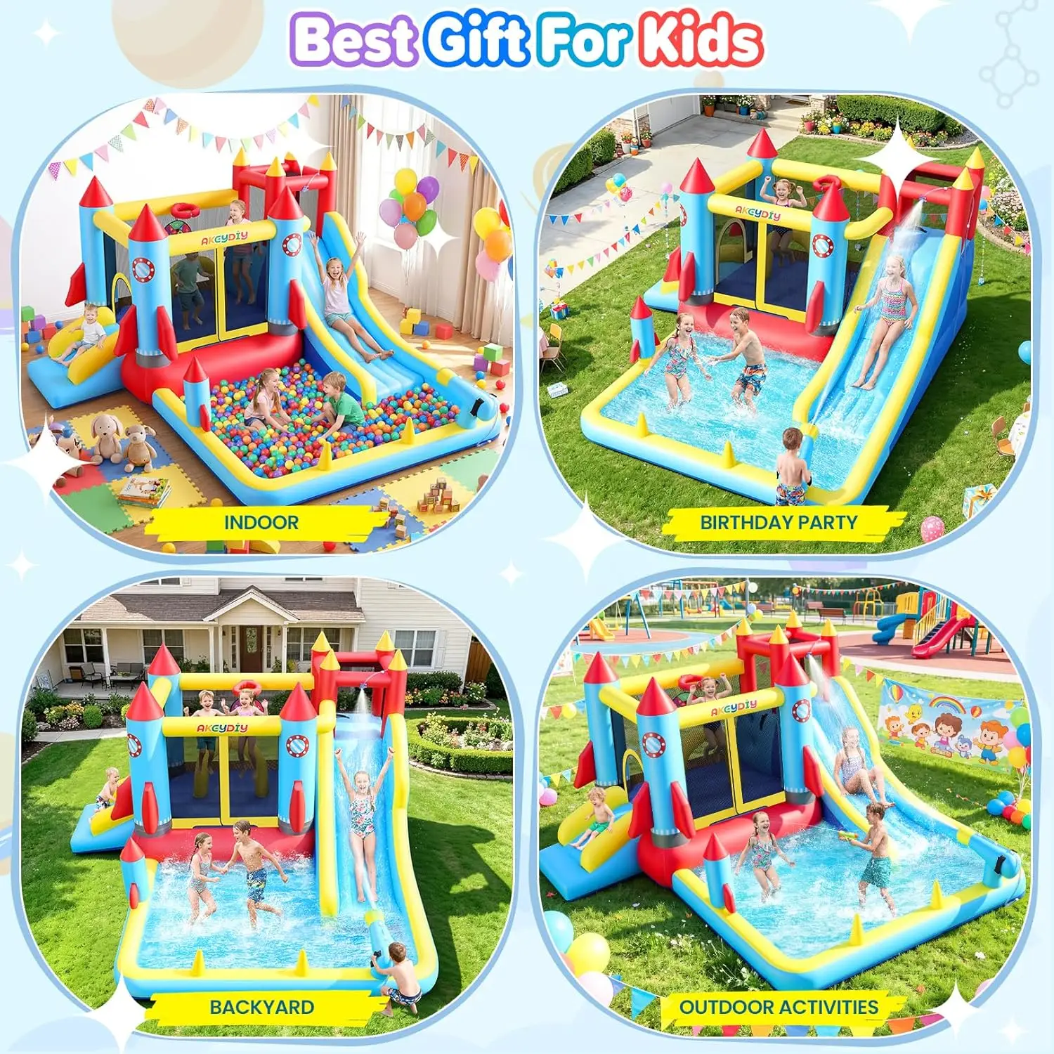 12-in-1 Inflatable Bounce House with Dual Water Slide, Climbing Wall, Punching Bag, Water Gun, Basketball Hoop, and 480W Blower, Indoor Outdoor Jump House for Kids view 2