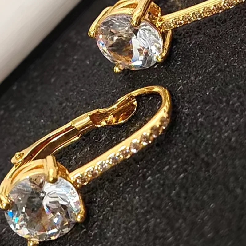 Inlaid Boutique White Zircon Women Hook Drop Earrings Gift Luxury Shine Stamp 925 Sterling Silver Post Gold Plated Earrings