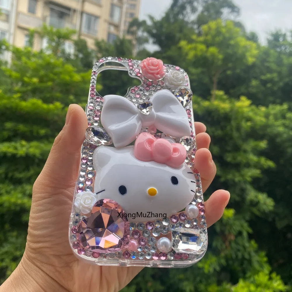 Sanrio Hello Kitty Luxus Glitzer Diamant Strass Bling Hülle für iPhone 17 16 18 Pro Max 15 Plus 13 12 14 Handy Rückseiten-Cover – Detail 5