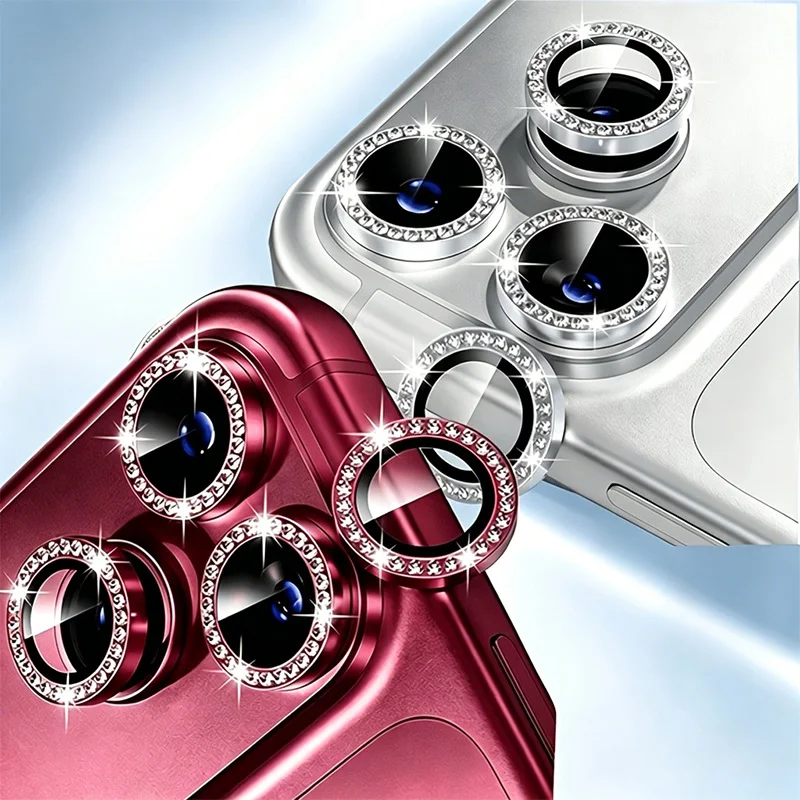 Bling Diamond Camera Lens Protector for iPhone 18 Pro Max 17 16 15 14 Plus 13 12 11 Pro Full Coverage Metal Frame For iPhone Duo