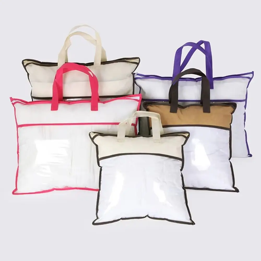Non-woven Pillow Storage Bag with Zipper Transparent Quilt Blanket Storage Bag PVC Foldable Household Organizer