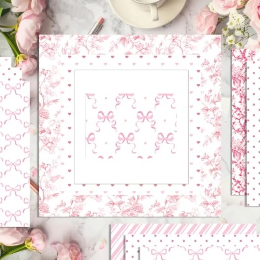 24 Sheets Pink Style Scrapbook Paper Pad Double-Sided Bow Polka Dot Plaid Pattern DIY Crafts Paper for Card Making Photo Album