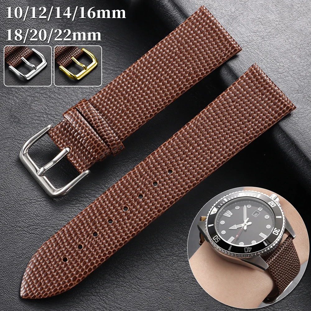 10mm 12mm 14mm 16mm 18mm 20mm 22mm Lizard Pattern Leather Watch Band Soft Cowhide Watch Strap Ultra-Thin Universal Bracelets