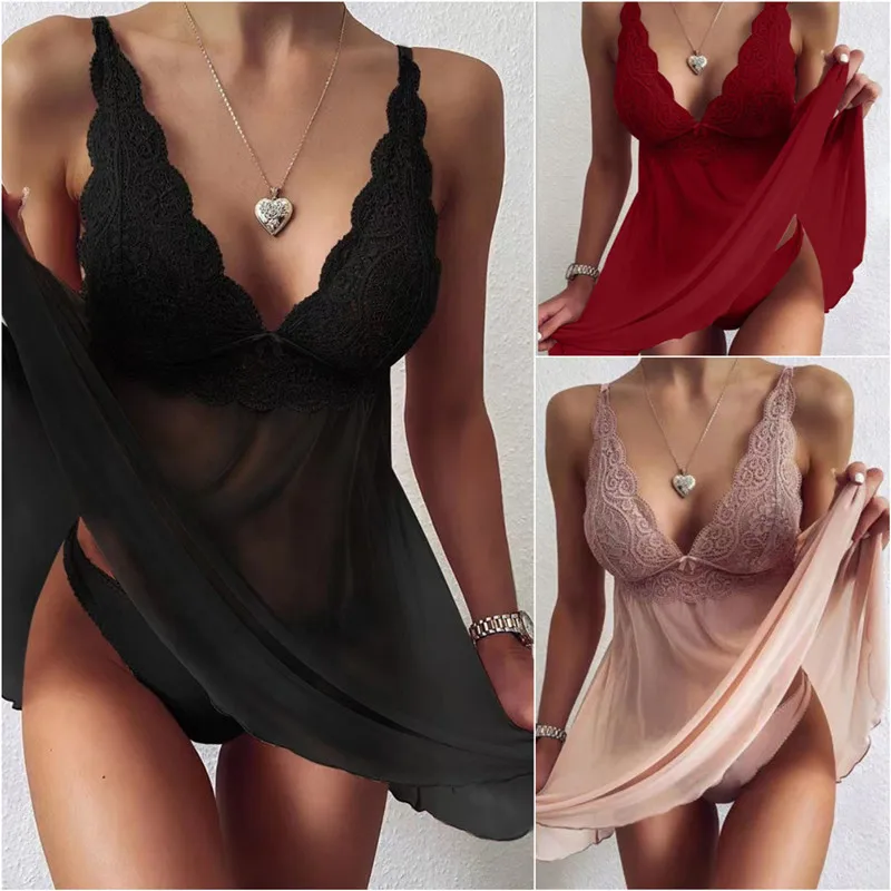 Women Clothes Summer Pyjamas Sexy Halter Ladies Lace Elegant Homewear Charming Nightgown Casual Girl One-Piece-Dress Wrap Skirt