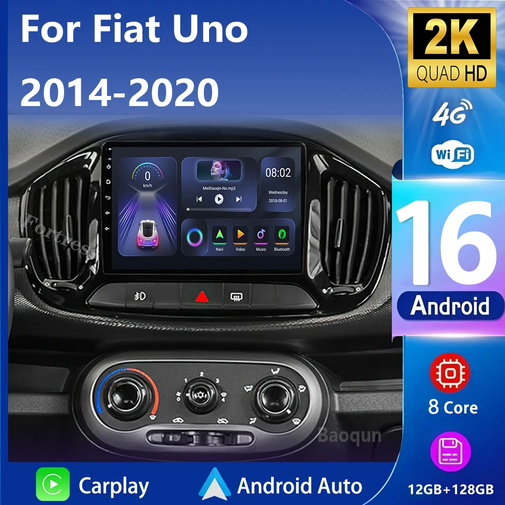 Android 16 para Fiat Uno 2014 - 2020 2K QLED Android Radio de coche reproductor de vídeo Multimedia GPS AI voz CarPlay 4G estéreo