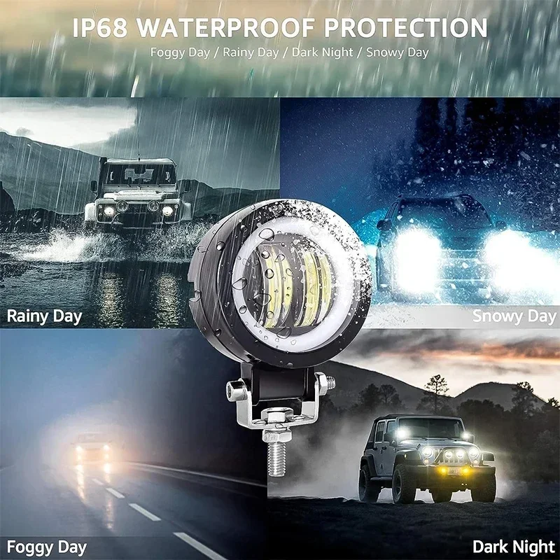 Motorcycle Headlight Angel Eye Work Light Car Driving Spot Lamp Spotlight Moto Projector Car Boat Truck SUV Pickup 9V to 36V