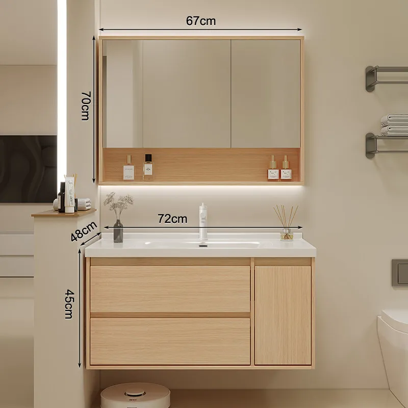 Floating Bathroom Vanity with Ceramic Integrated Sink Combo, Wall Mounted Storage Cabinet with 2 Drawers Faucet & Pop Up Drain