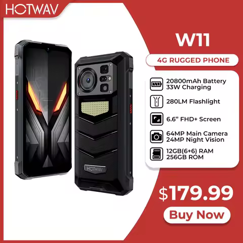 HOTWAV W11 Rugged Phone 280LM Flashlight 6.6'' FHD+ 20800mAh Battery Smartphone 24MP Night Vision 33W Fast Charging Mobile Phone
