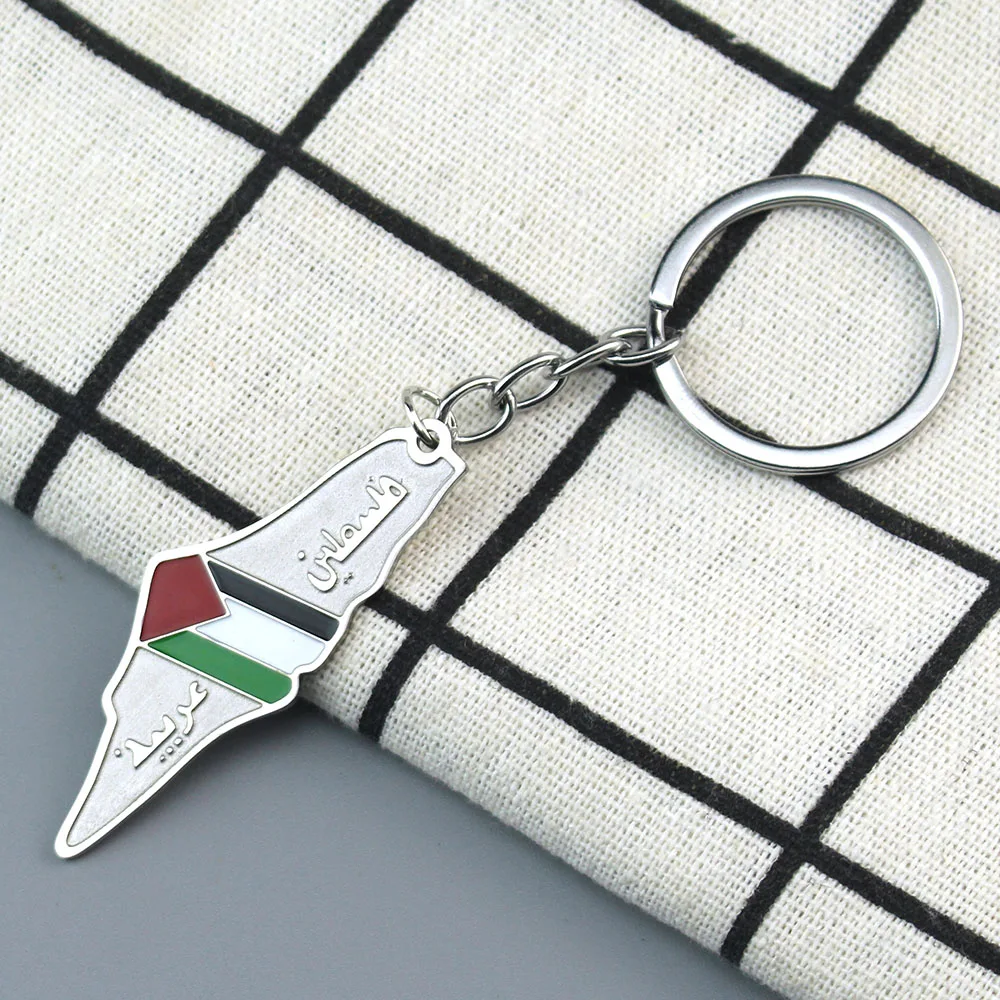 Palestine Map Flag Pendant For Women Men Stainless Steel Map Geography Key Chain Jewelry - view 3