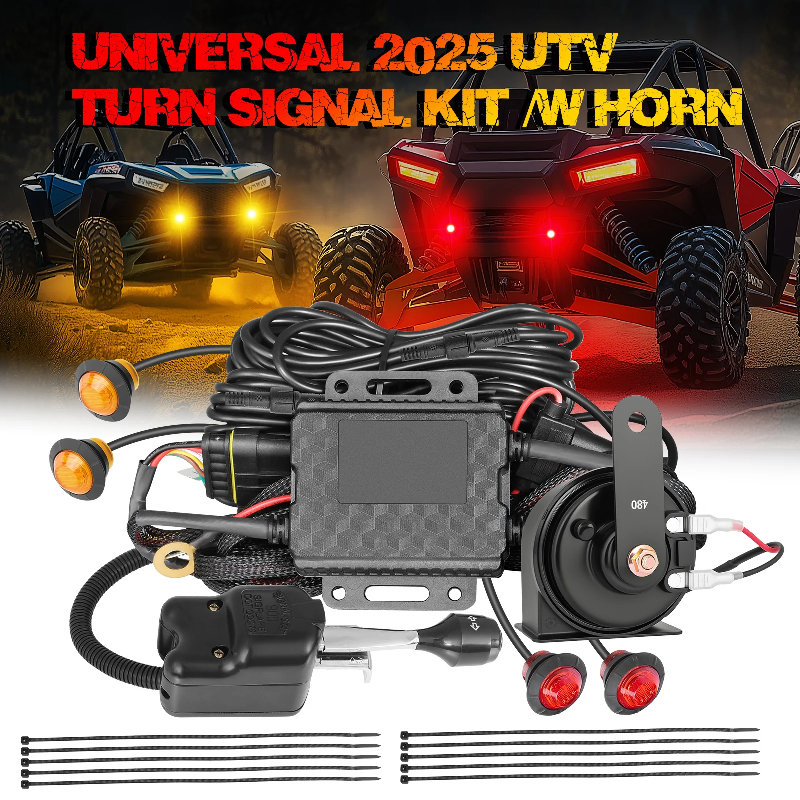 

Plug And Play Street Legal Turn Signal Kit With Horn And Hazard Blinker For 2019+ Polaris Ranger 1000, 2015+ RZR 900 S, Trail