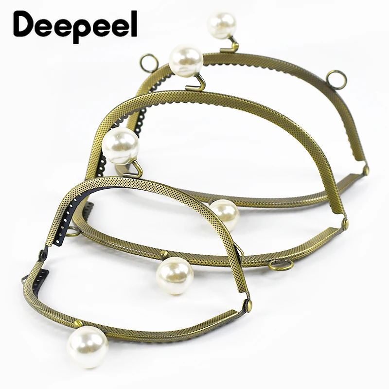 1Pc Deepeel 8.5-20cm Metal Bag Handles Pearl Head Sewing Brackets DIY Purse Frame  Sew Kit Kiss Clasp Handbag Handle Accessory