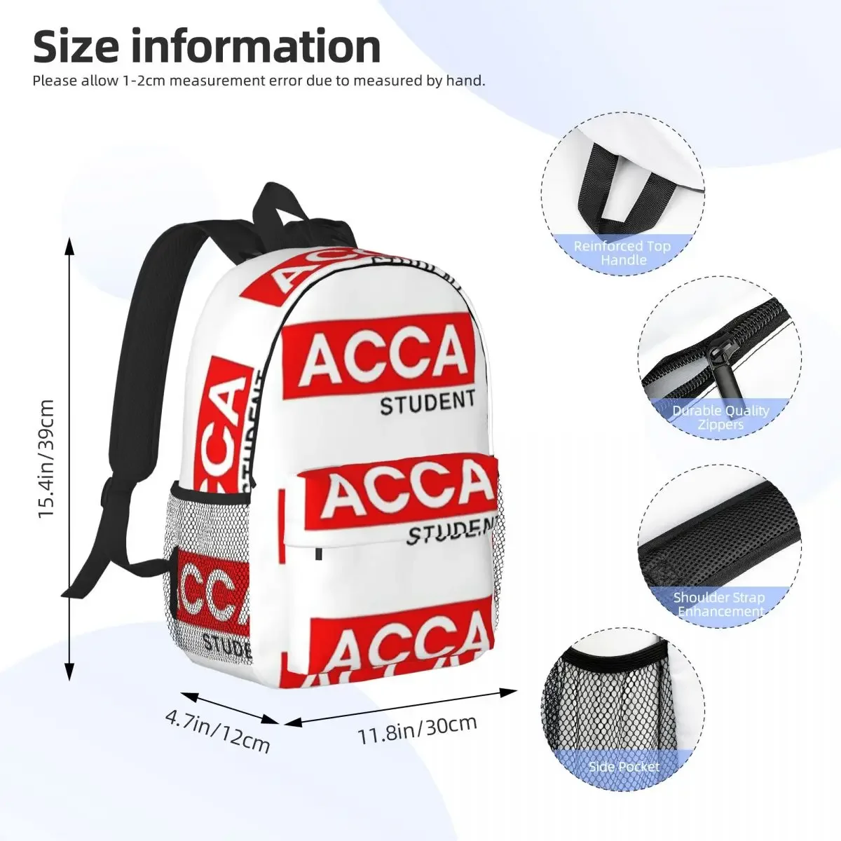 ACCA Student Backpacks Boys Girls Bookbag Casual Students School Bags Travel Rucksack Shoulder Bag Large Capacity