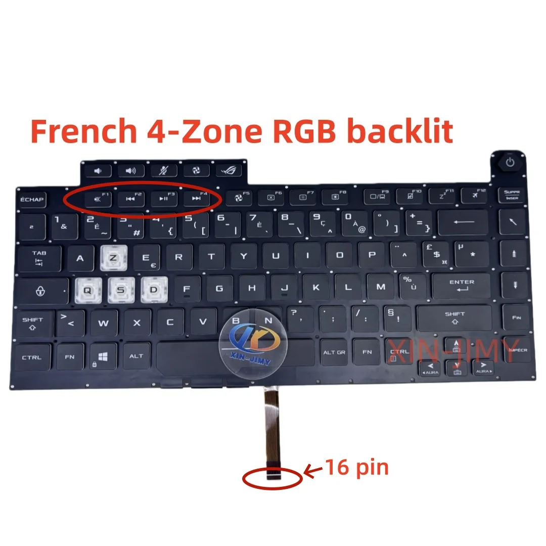 French Azerty 16PIN RGB Backlit Laptop Keyboard For Asus ROG Strix G15 G513RC/G513IC/G513IE/G513IH/G513QC/G513QE G513 Series