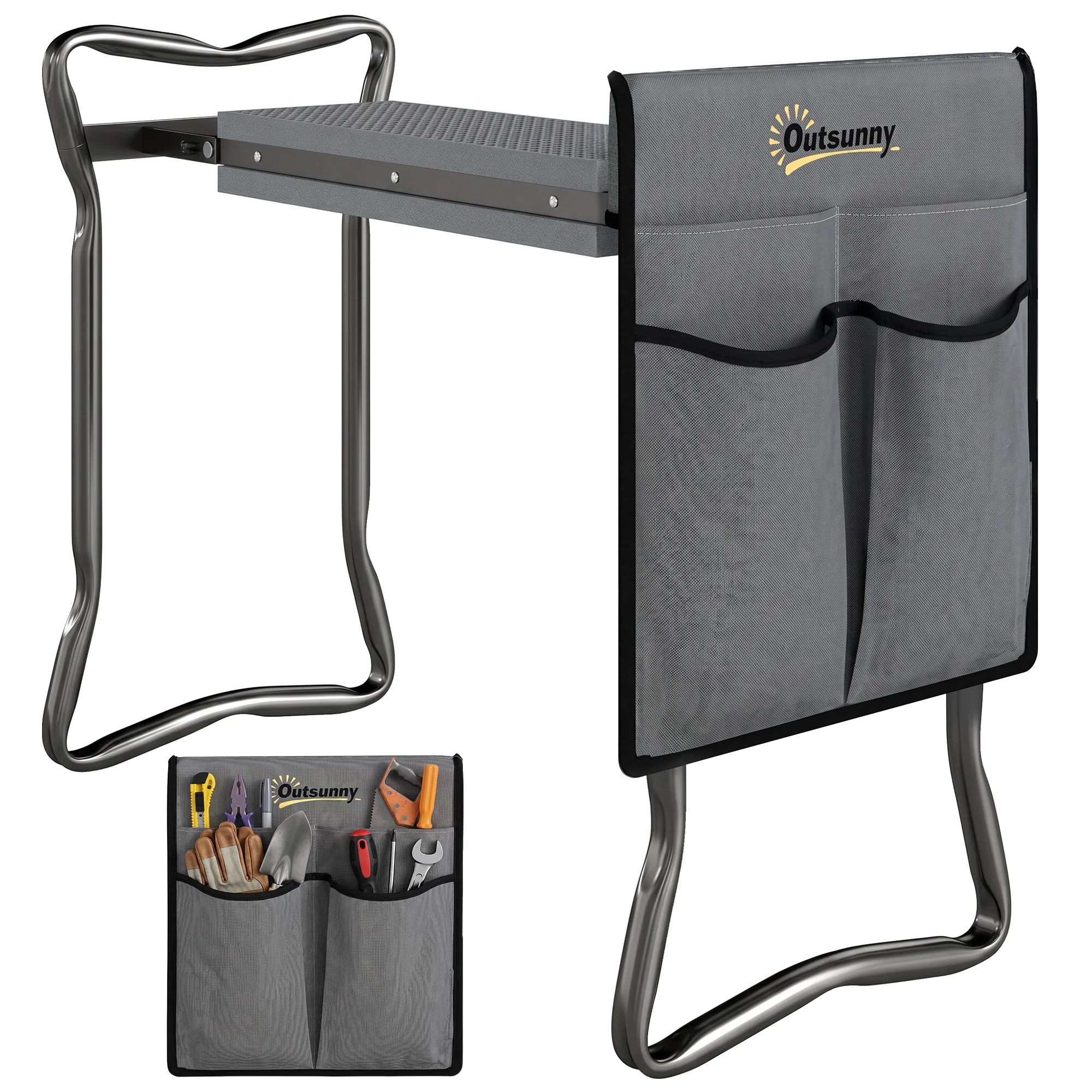Folding Garden Kneeler Stool Bench Thick Knneling Pad with Large Tool Pouch