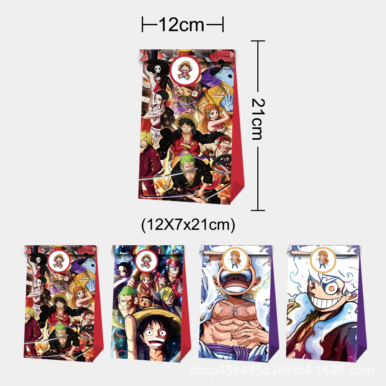 12pcs One Piece Gift BagsLuffy Zoro Nami Anime Birthday Party Candy Bag Kraft Paper Packaging Boxes Treat Bag Supplies Gift