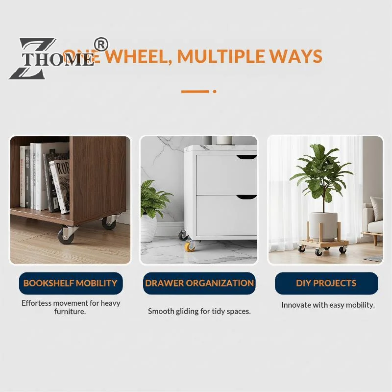 4PCS Universal Wheel Furniture Caster Soft Rubber 360 Degree Rotation Heavy Duty Casters For Trash Storage Boxes
