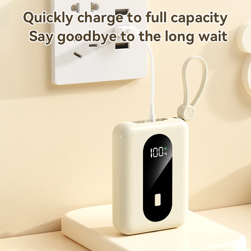 30000mAh Large Capacity Mini Power Bank PD120W Super Fast Charging Portable Built-in Cable Powerbank For Samsung Iphone Xiaomi