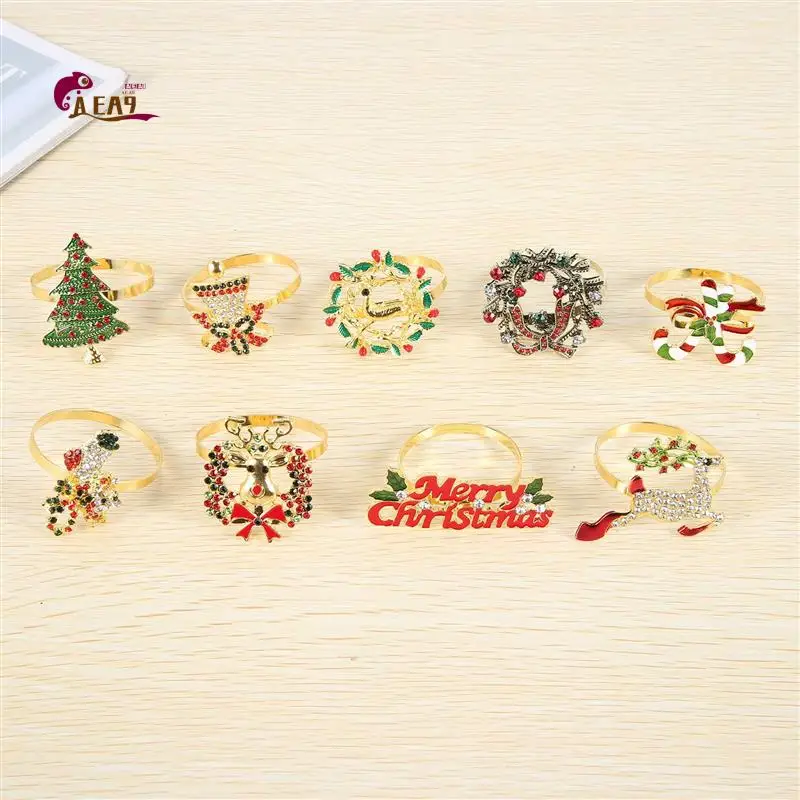 

AEA9-9 Pieces Christmas Napkin Rings Set Metal Christmas Napkin Holder Christmas Tree Napkin Ring Decor