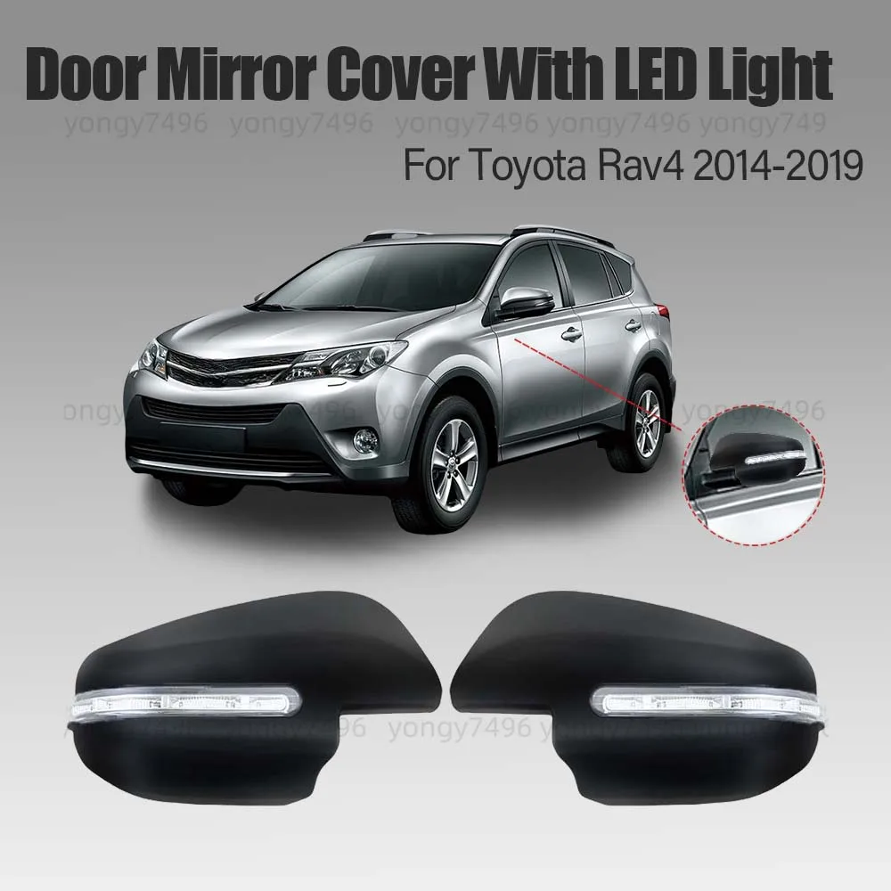 

Крышка дверного зеркала со светодиодной подсветкой для Toyota Rav4 2014 2016 2019, автомобильные аксессуары, матовый черный, хром, серебро, наклейки, украшение