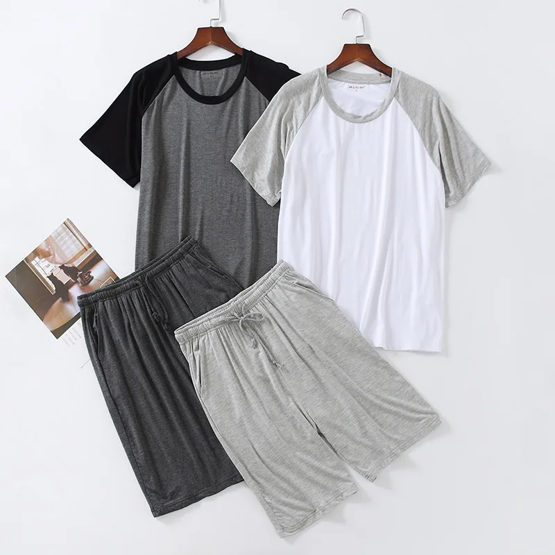 플러스 사이즈 8XL 잠옷 남성 단색 Pijamas 정장 셔츠 바지 잠옷 Nightwear 라운드 넥 Casual Loose Homewear Loungewear