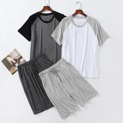 Plus Size 8XL Pajamas Men Solid Color Pijamas Suit Shirt Pant Sleepwear Nightwear Round Neck Casual Loose Homewear Loungewear