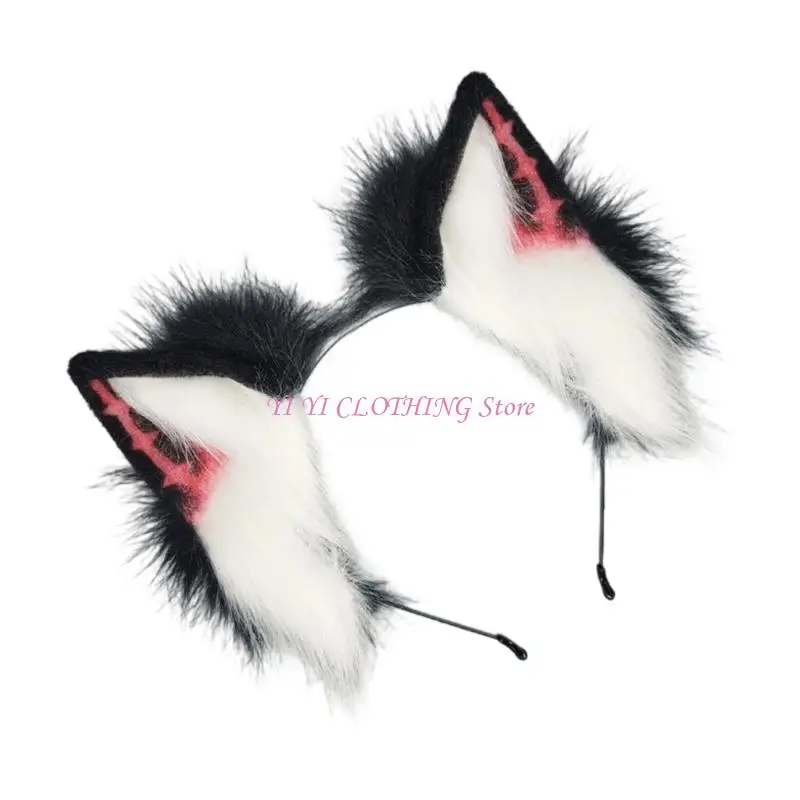 N5KF Plush Dark Series Animal Ear Hair Band Punk Theme Hairhoop For Music Festival Anime Event Costume Accessoires Headswear
