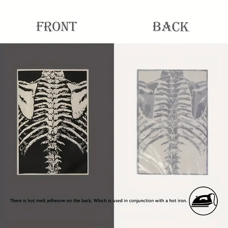1PC Spine Skeletons Printed Large Back Patch Chest Radiograph Iron On Patches For Clothes Jacket Ribcage Bones Goth DIY Gift
