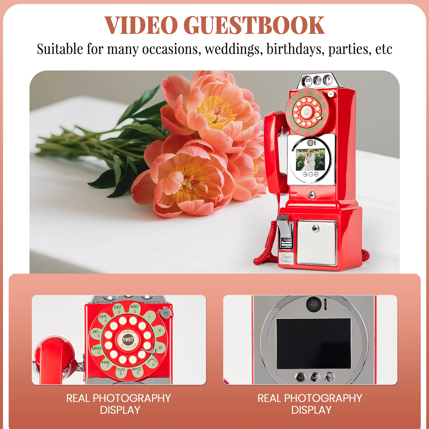 Audio Video Guestbook Phone Wedding Guestbook Guest Blessings Video Message Keeper for Party and Blessing Memory Storage Gift