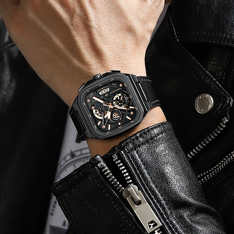 LILUOKE Men's Square Fashion Watch, Waterproof, Sporty & Casual, High-End Brand, A Must-Have for Hangouts