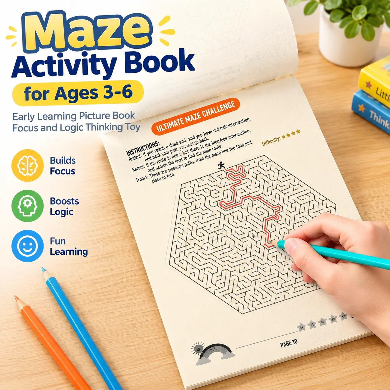 Maze Activity Book for Ages 3-6 Early Learning Picture Book Focus and Logic Thinking Toy