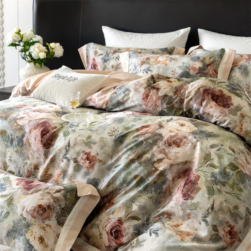 Set Sprei Kasur Premium 1000TC - Aesthetic Floral Duvet Cover ulasan dan harga