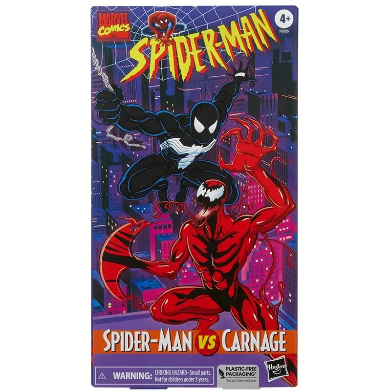 سلسلة Marvel Hasbro Legends Spider-Man & Carnage Ko Action Figure 2-Pack عبوة على الطراز العتيق مع 7 ملحقات هدية للأولاد