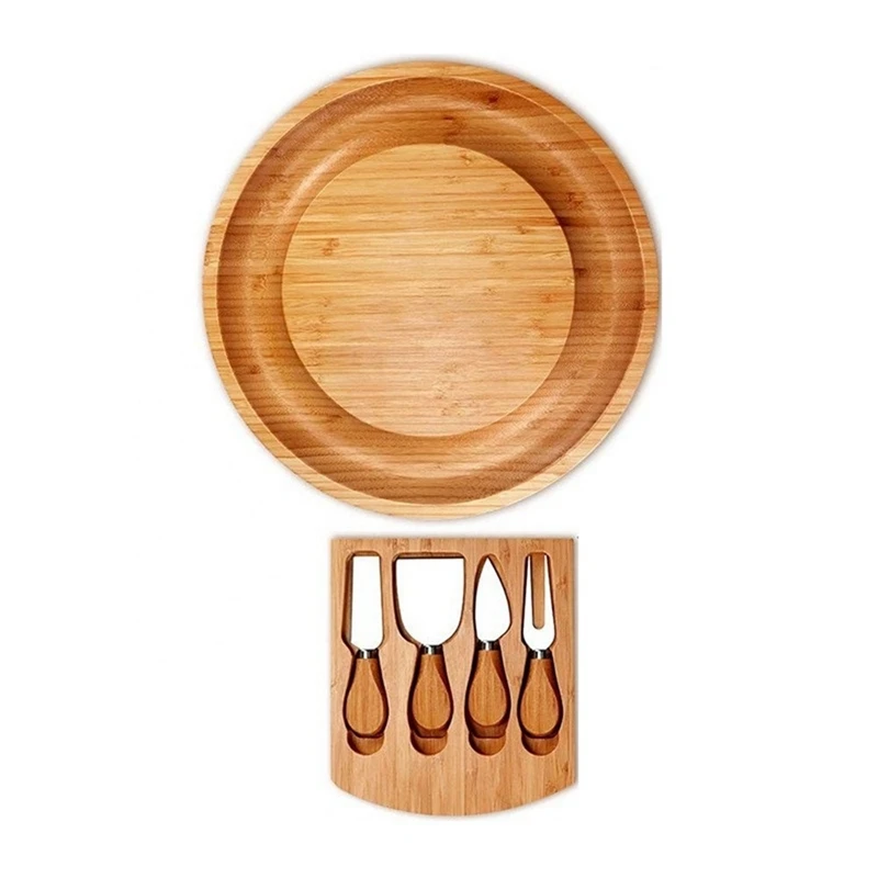 

1Set Bamboo Cheese Board Set With Cheese Knife Portable Outdoor Dinner Plates Hotel Decoration Accessories