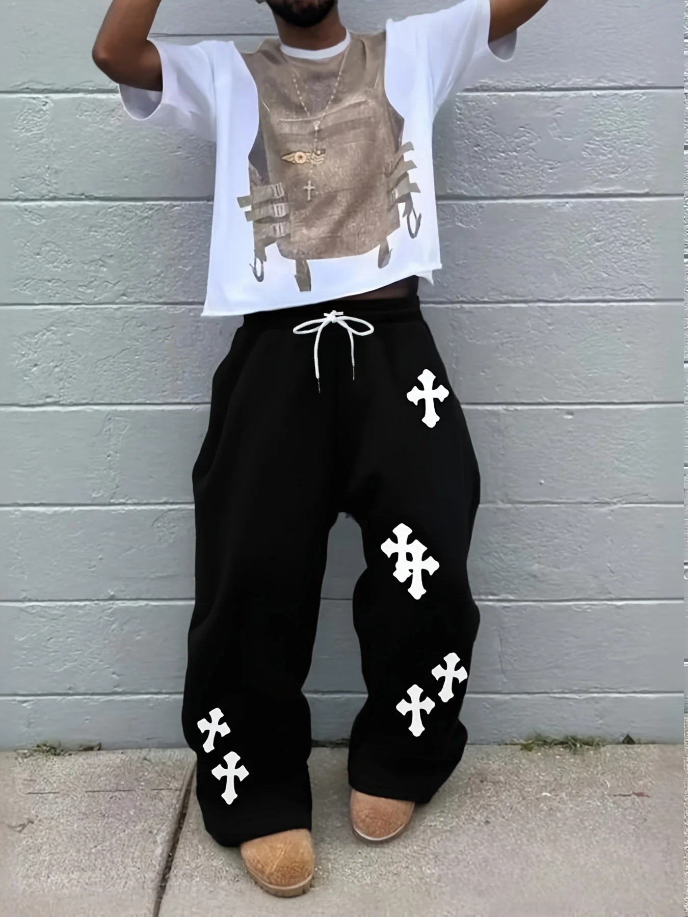 26 Trendige Herren- und Kinder-Weitbein-Hosen mit Großem Kreuz-Print Street Hip-Hop Hosen Lockere Freizeithosen Gothic Mode