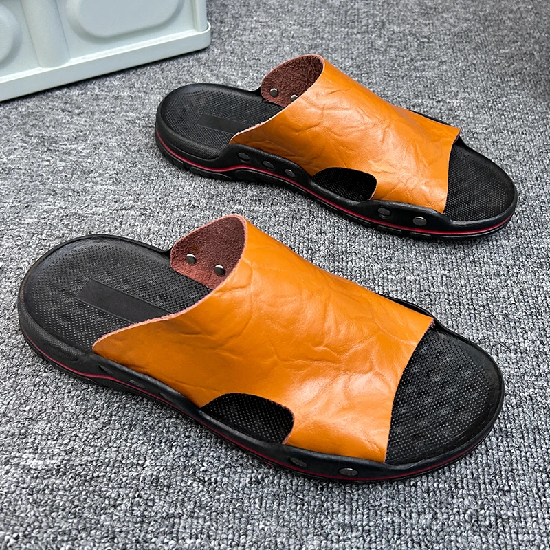 الأصلي الرجال شبشب صيفي تنفس الصنادل الفاخرة في الهواء الطلق الشاطئ الكلاسيكية جلد رجالي النعال الوجه بالتخبط الشرائح الداخلية #2