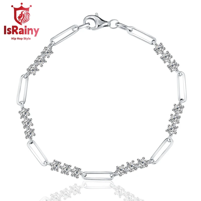 

IsRainy Hip Hop Rock 100%925 Sterling Silver Round Cut VVS1 D Real GRA Moissanite Diamonds Tennis Chain Bracelets Fine Jewelry