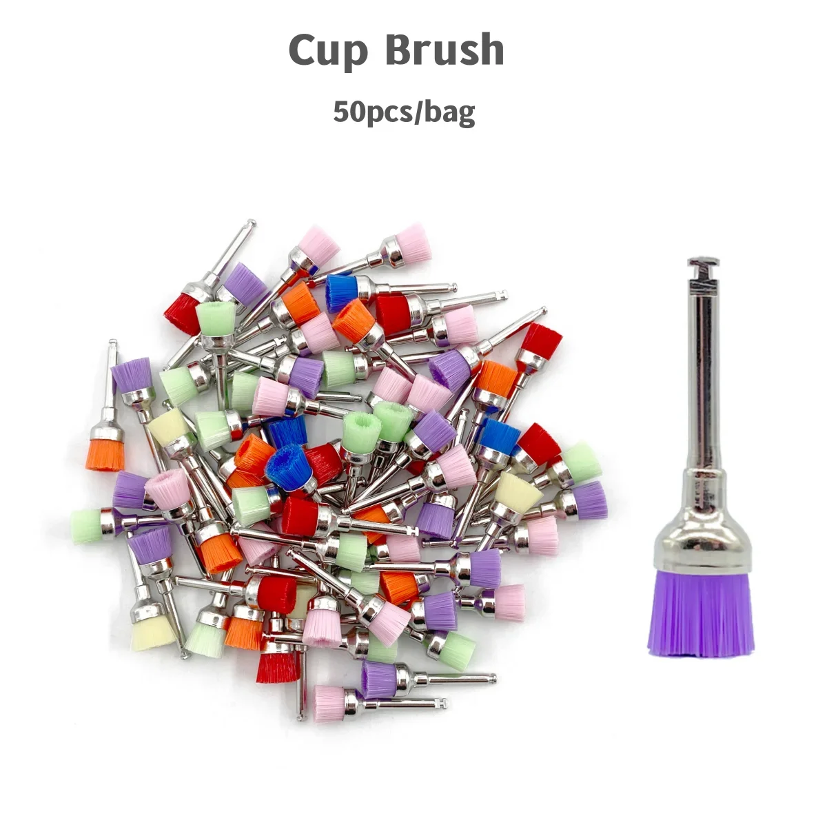 50pcs Disposable Nylon Polishing Brush Dental  Polisher Brush Head Mixed color Cup brush Flat brush pointy brush