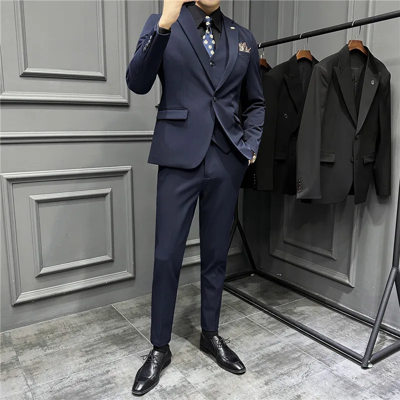 ( Jacket + Vest + Pants ) Men 3 Pieces Set Fashion Casual Business Boutique Mens Suits Groom Wedding Prom Tuxedo Suit Sets 7XL