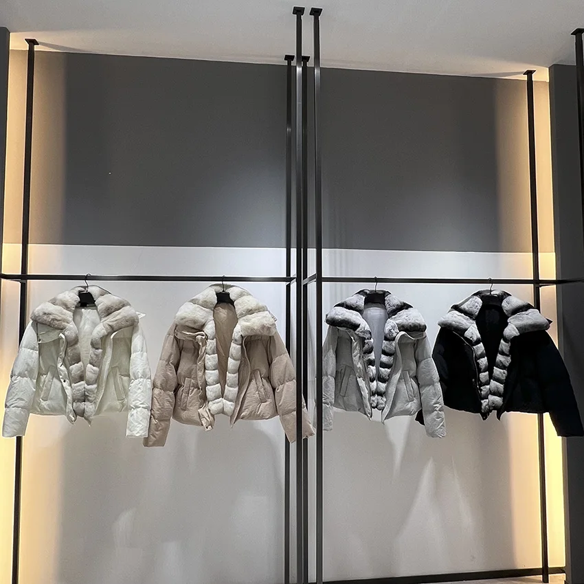 JANEFUR 천연 리얼 렉스 토끼털 칼라 따뜻한 구스다운 재킷 여성 겨울 코트 여성용 아우터 재킷 JFB8-25007