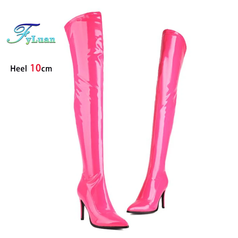 

Женские эластичные сапоги до бедра на тонком высоком каблуке, 7 см, 10 см, женские остроконечные туфли на шпильке, длинные туфли выше колена, 2025 г., танцевальные ботинки для ночного клуба