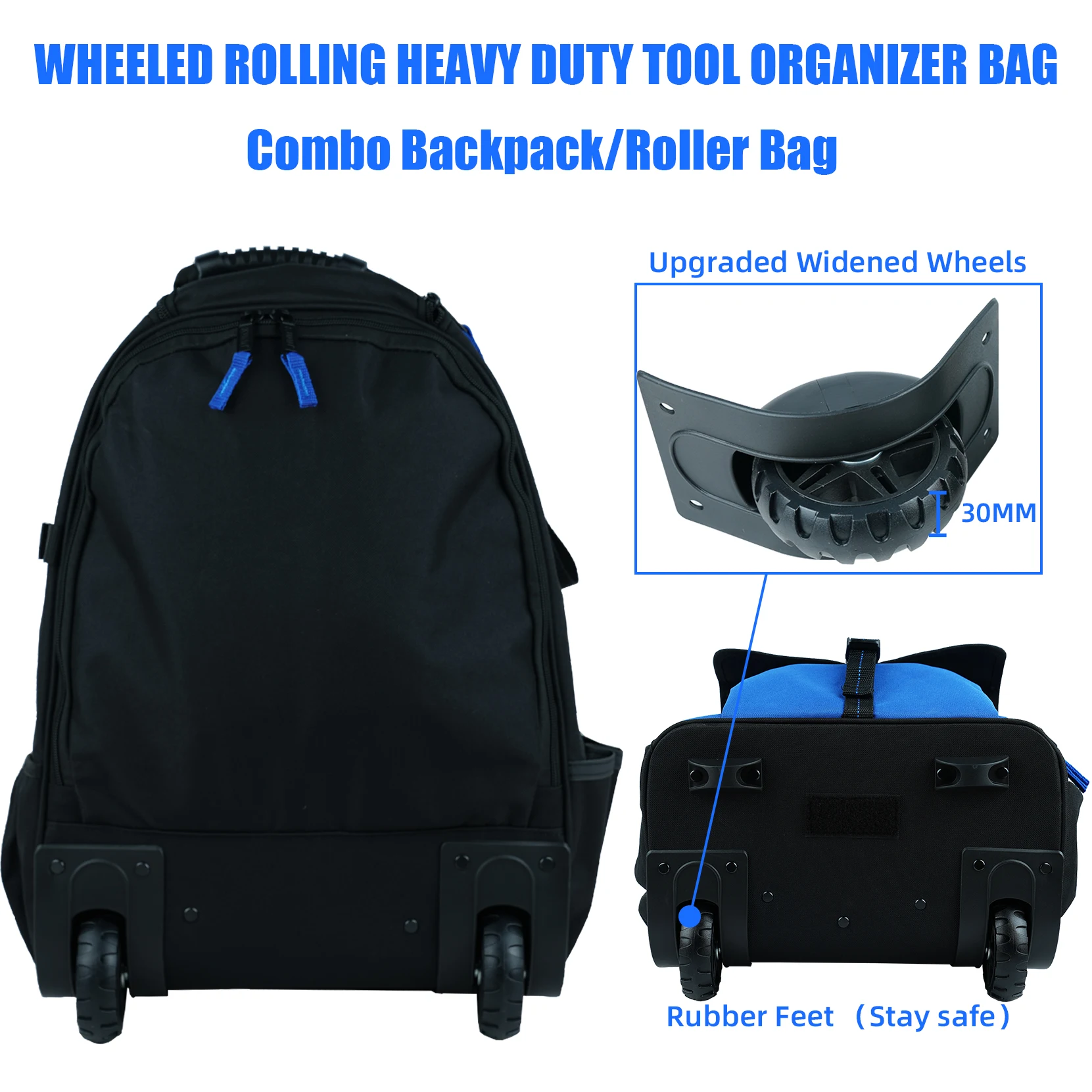 KUNN-Rolling Tool Backpack com Rodas, Heavy Duty Tool Bag, 37 Pocket and Widen Wheels para Eletricista, Técnico e HVAC