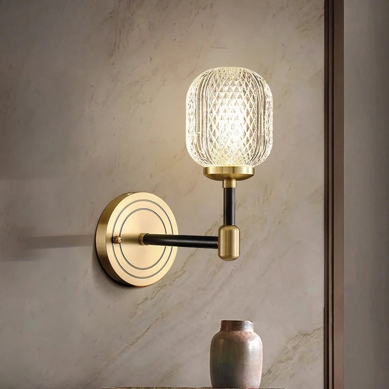 Modern simple living room bedroom wall lamp background wall staircase all copper lamp villa aisle bedside household wall lamp