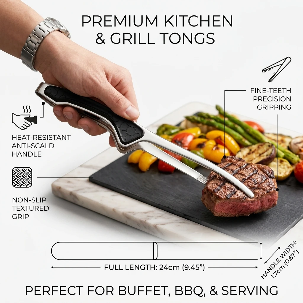 Stainless Steel Grills Tongs Anti-Slip Long Handle Korean BBQ Meats Turning Clip Non-Stick Barbecue Tongs Kitchen Cooking Tongs