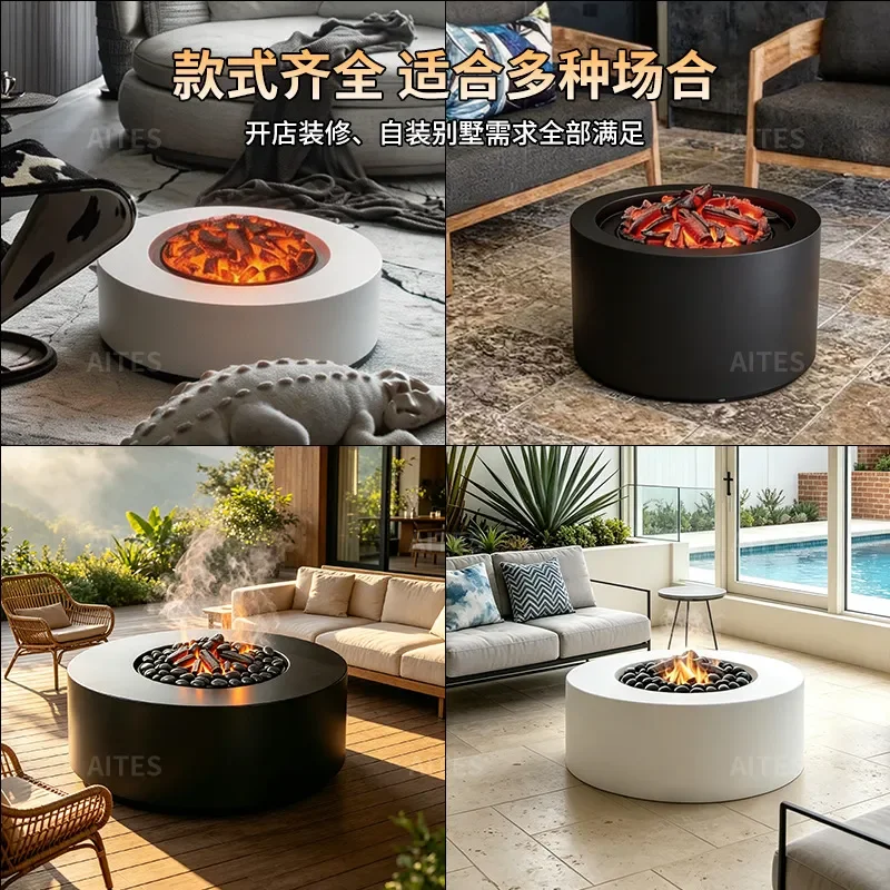 Outdoor fireplace round real fire heating alcohol natural gas liquefaction electronic d atomization villa courtyard